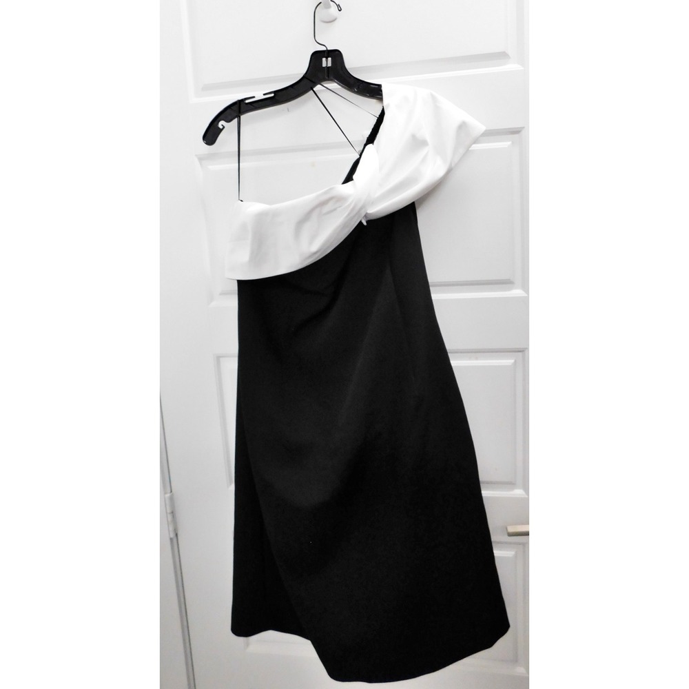 Teri Jon by Rickie Freeman Black White One Shoulder Dress‎ $610rt sz 16 NWT